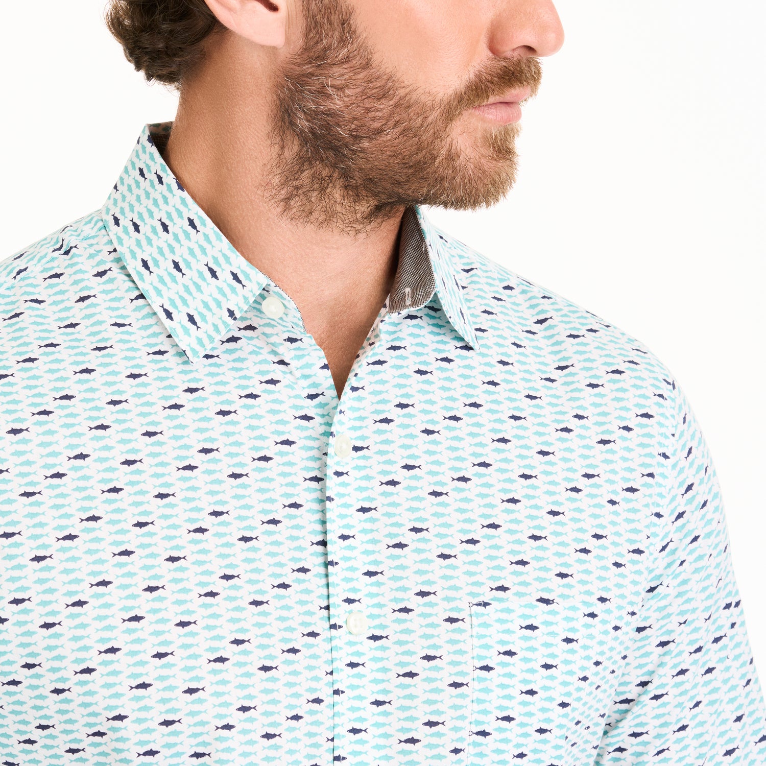 Essential Stain Shield Short Sleeve Shirt Shark School Print - Slim Fit