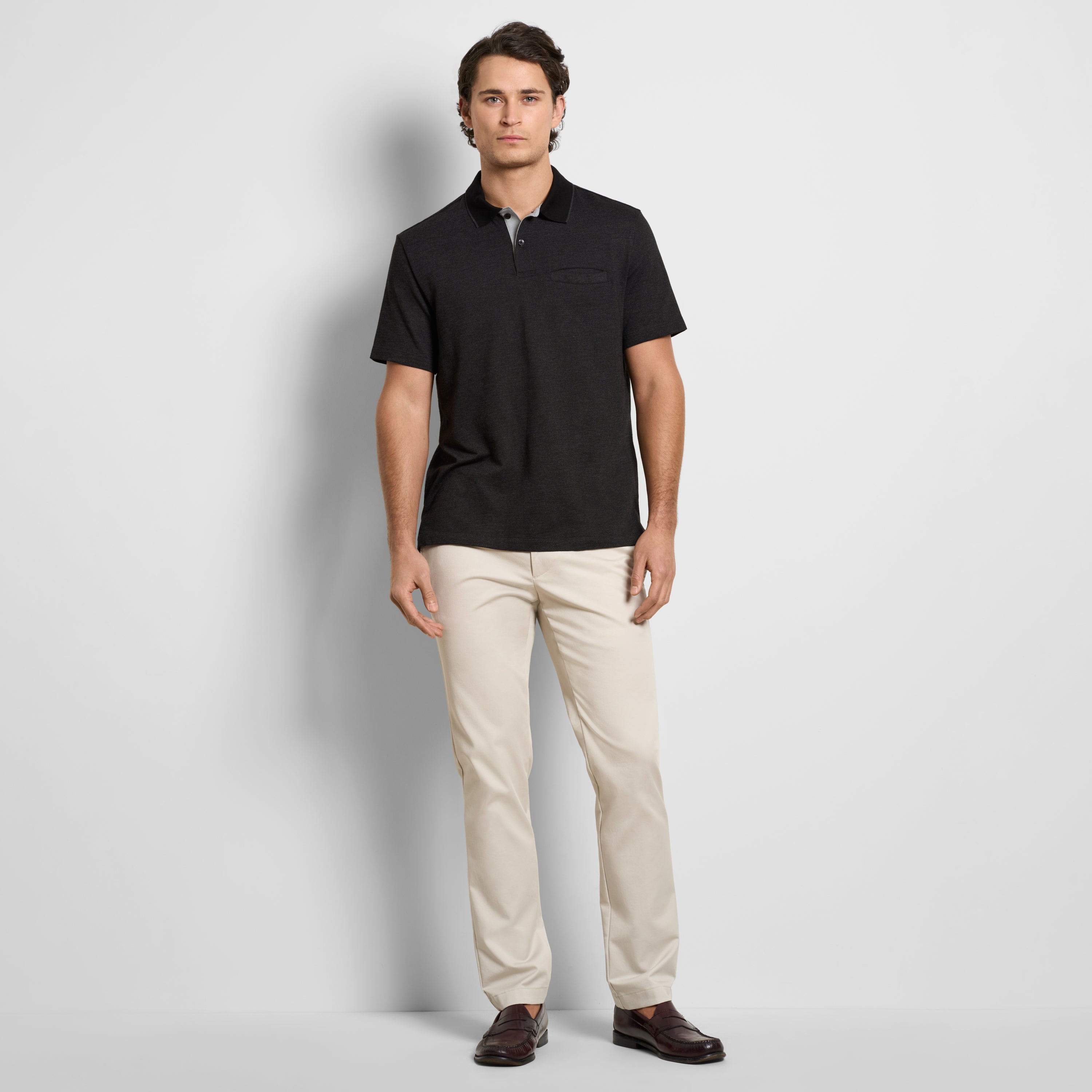 Essential Short Sleeve Birdseye Contrast Trim Welt Pocket Polo