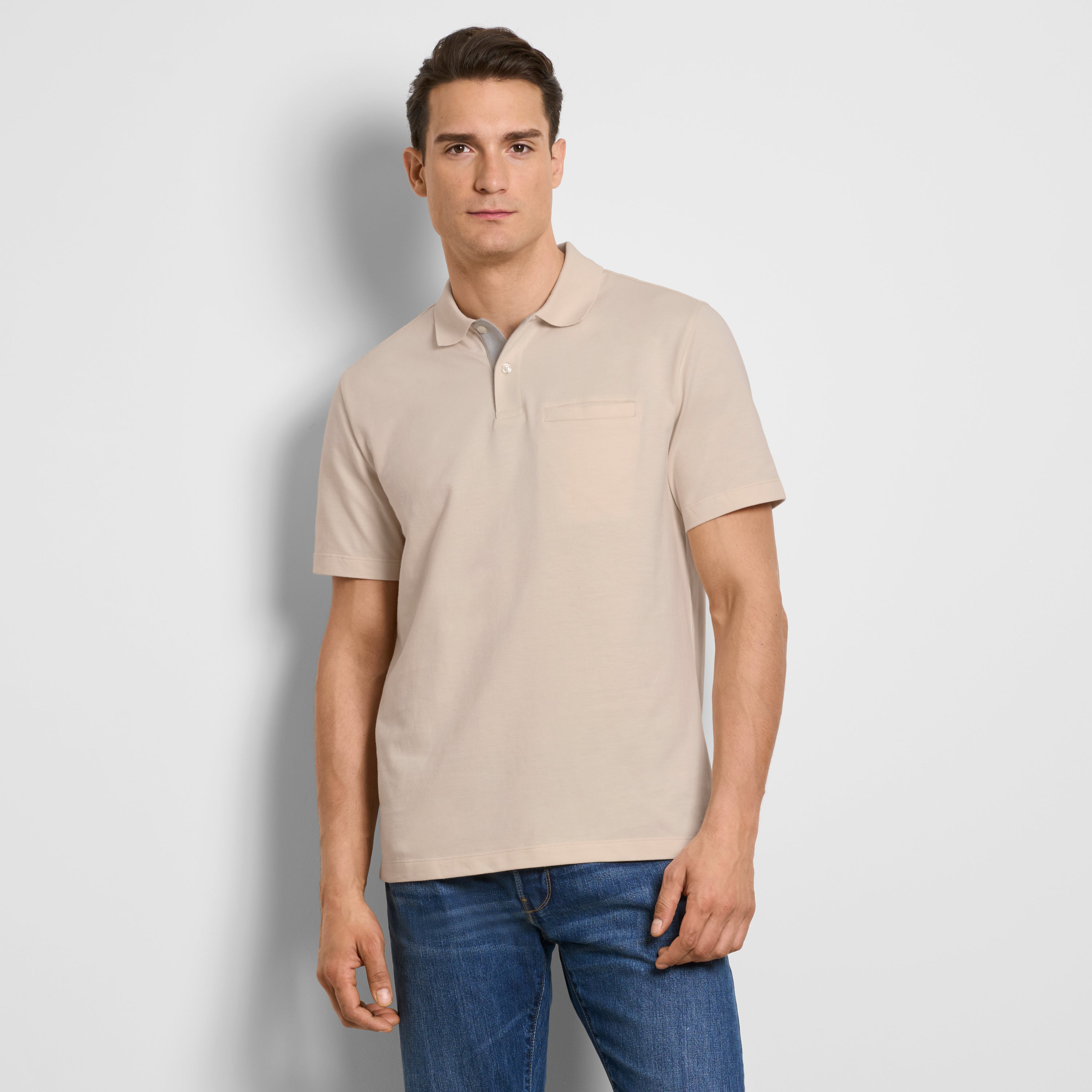 Essential Short Sleeve Birdseye Contrast Trim Welt Pocket Polo