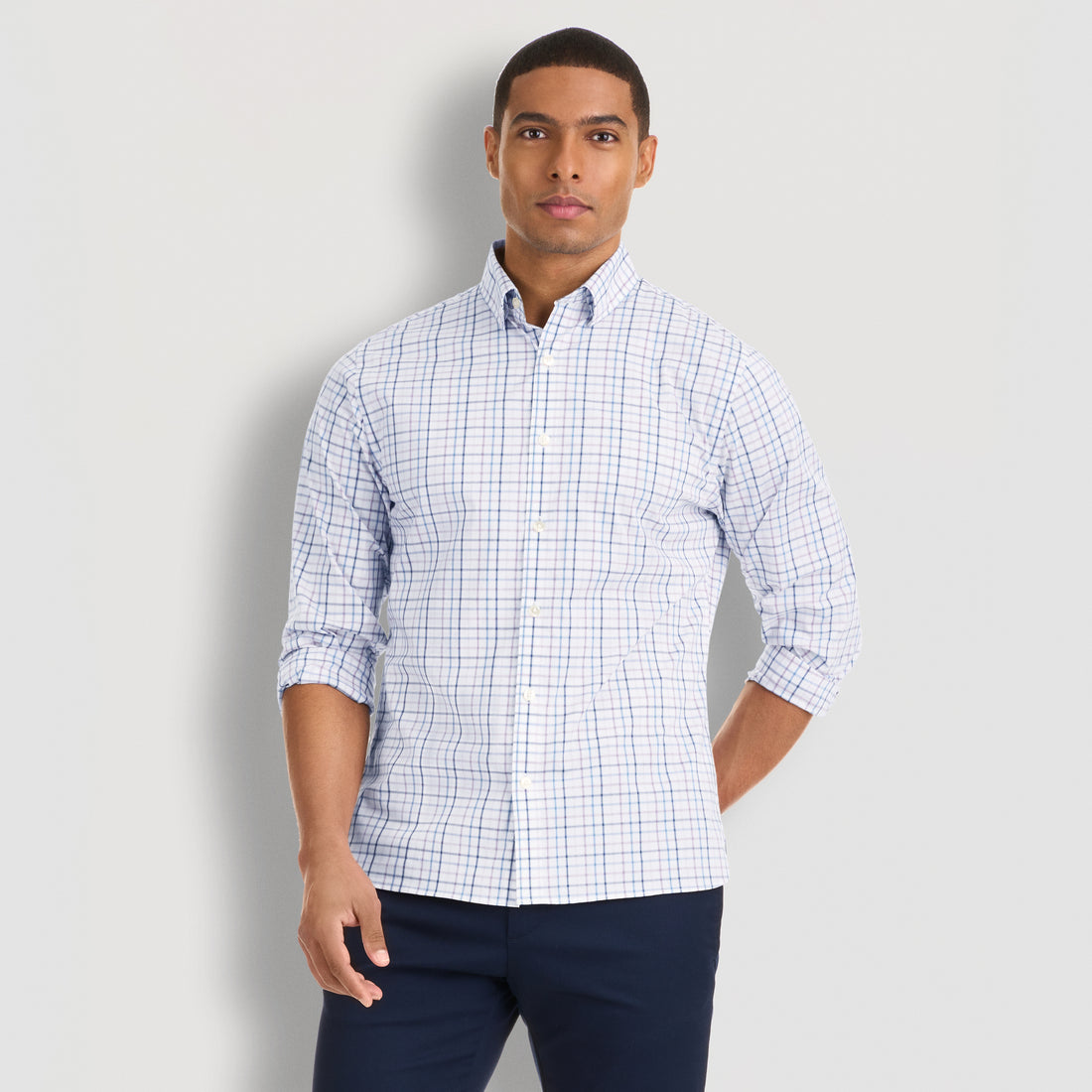Van Heusen Camisa social masculina de modelagem grande ultra não amassa  gola flexível elástica (grande e alta), Azul esfumaçado, 22 Neck 34-35  Sleeve : : Moda