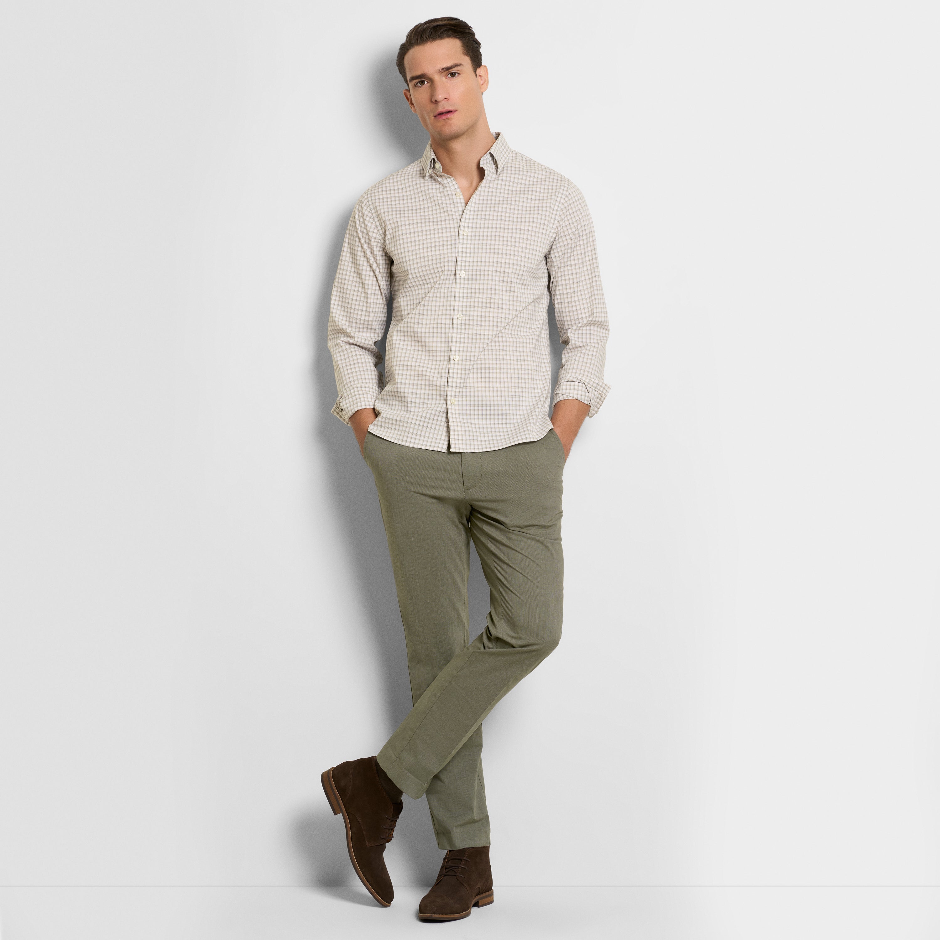 Fine Stripe Cotton Stretch Pant Straight Fit