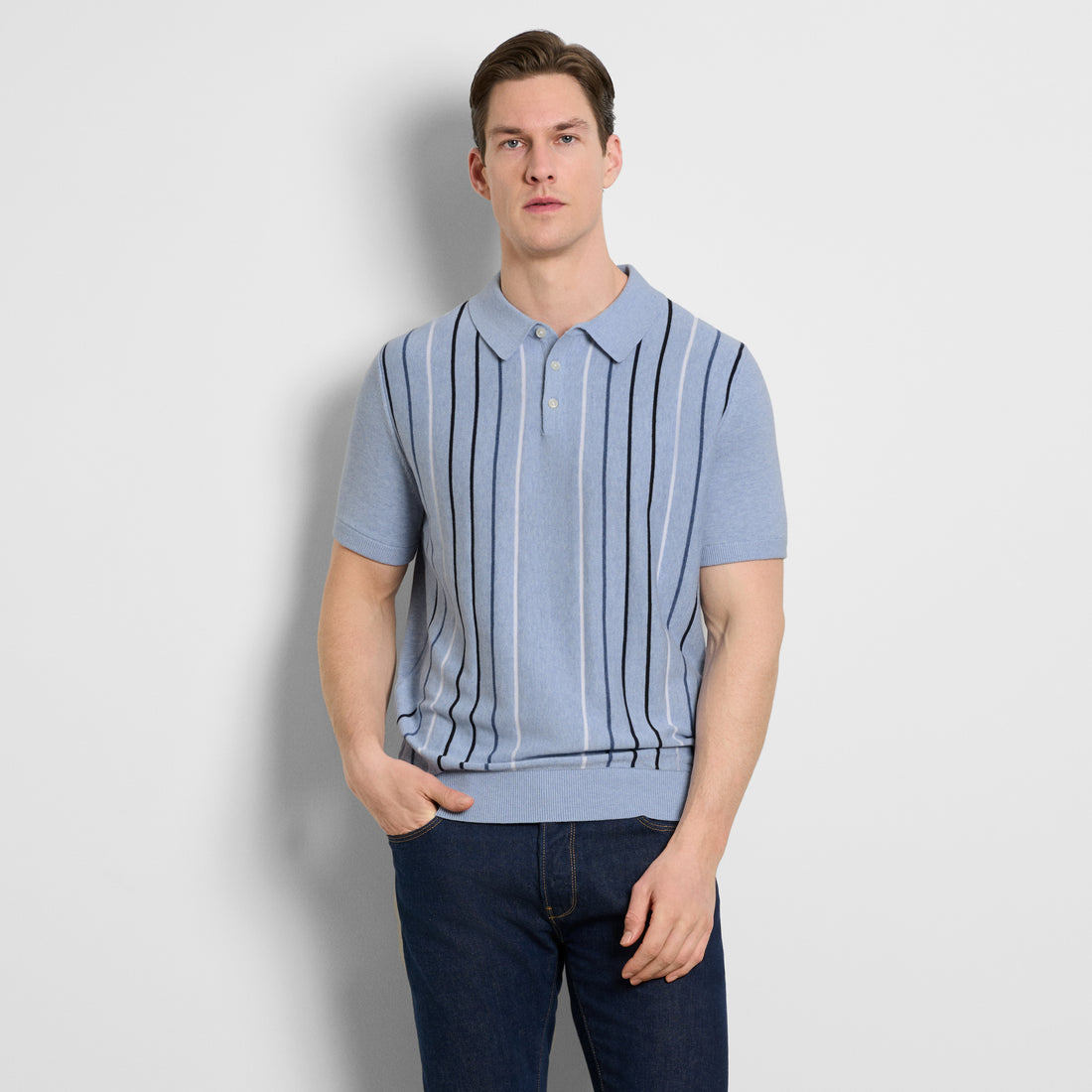 Smart Temp Sweater Degrade Stripe Short Sleeve Polo