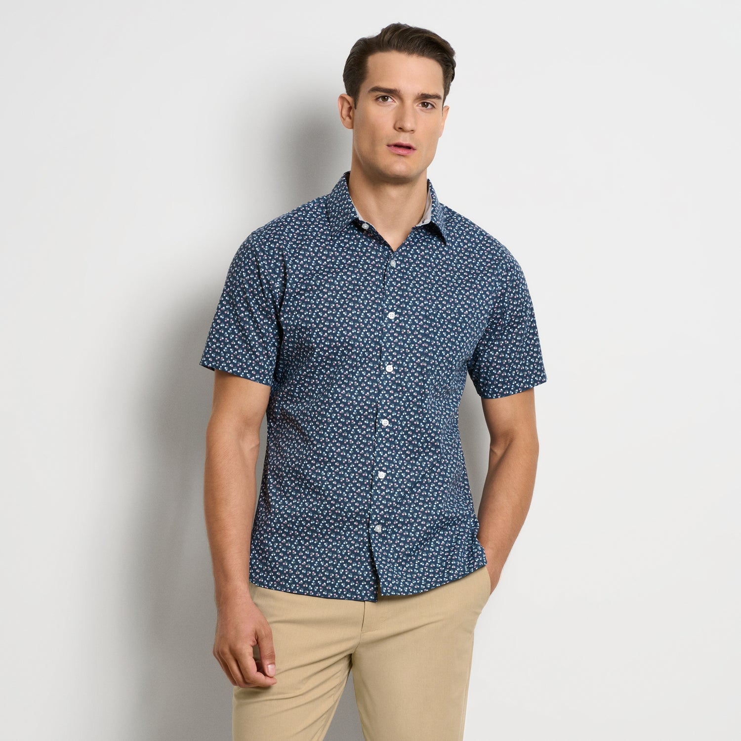 Folsen Short Sleeve Stain Shield Ditzy Print - Slim Fit