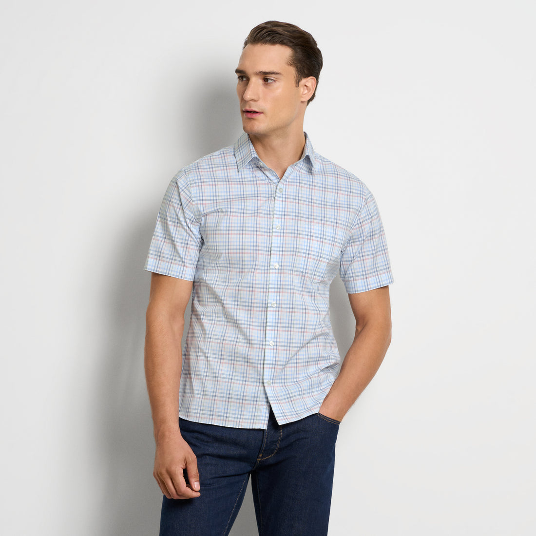 Folsen Short Sleeve Stain Shield Tattersall Print Shirt - Slim Fit