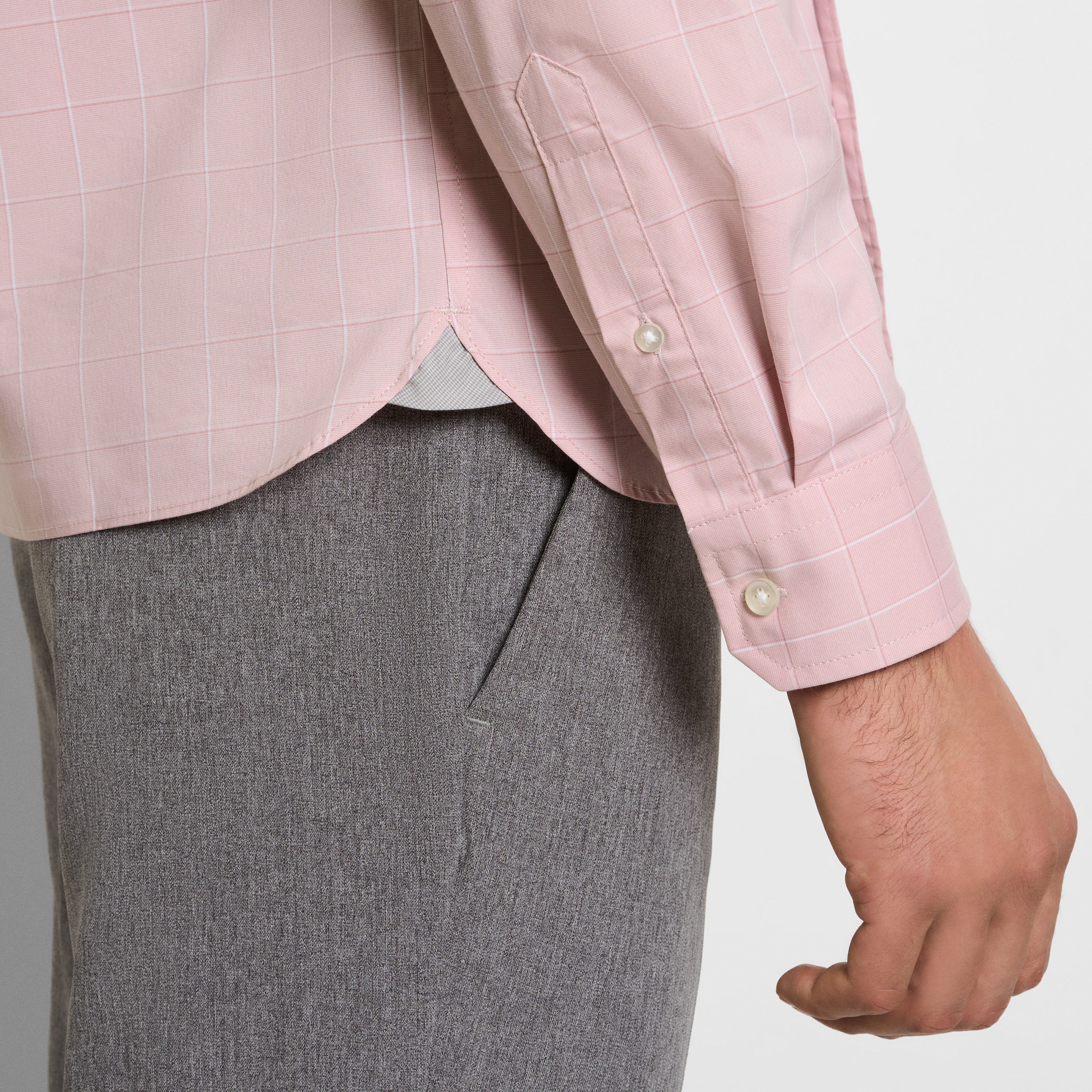 Cronbie Long Sleeve Slim Fit Stain Shield Grid Pattern Shirt