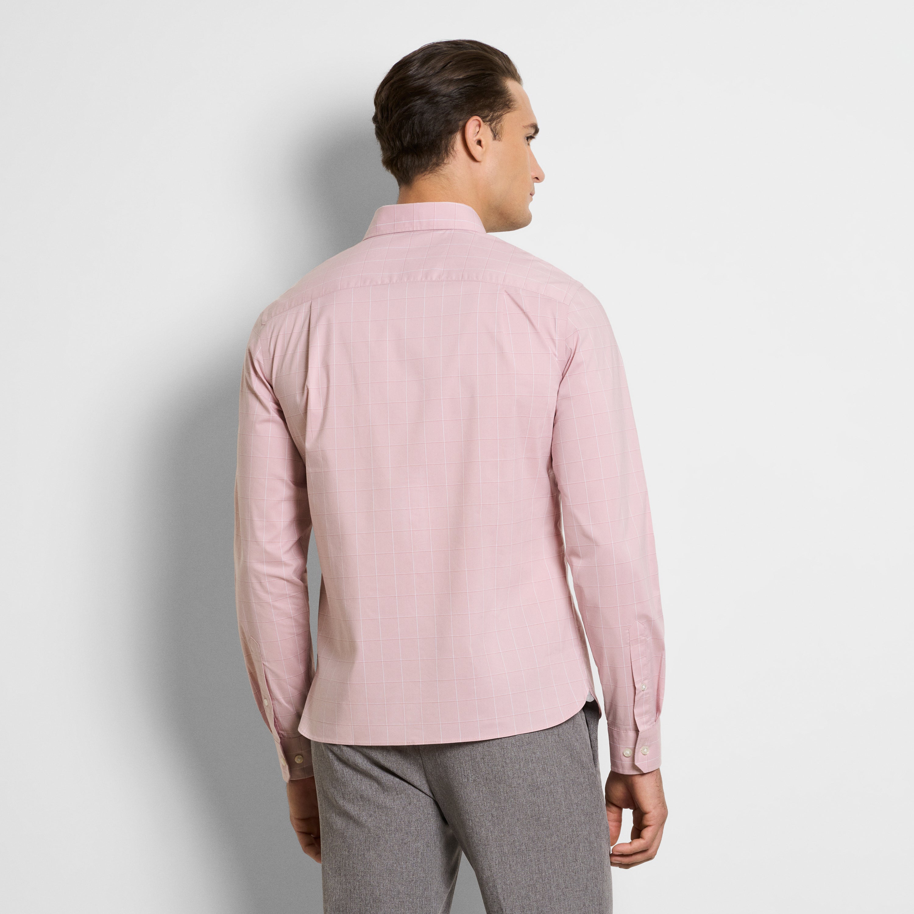 Cronbie Long Sleeve Slim Fit Stain Shield Grid Pattern Shirt