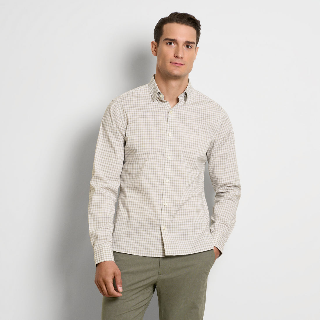 Cronbie Long Sleeve Slim Fit Stain Shield Mini Multi Plaid Shirt