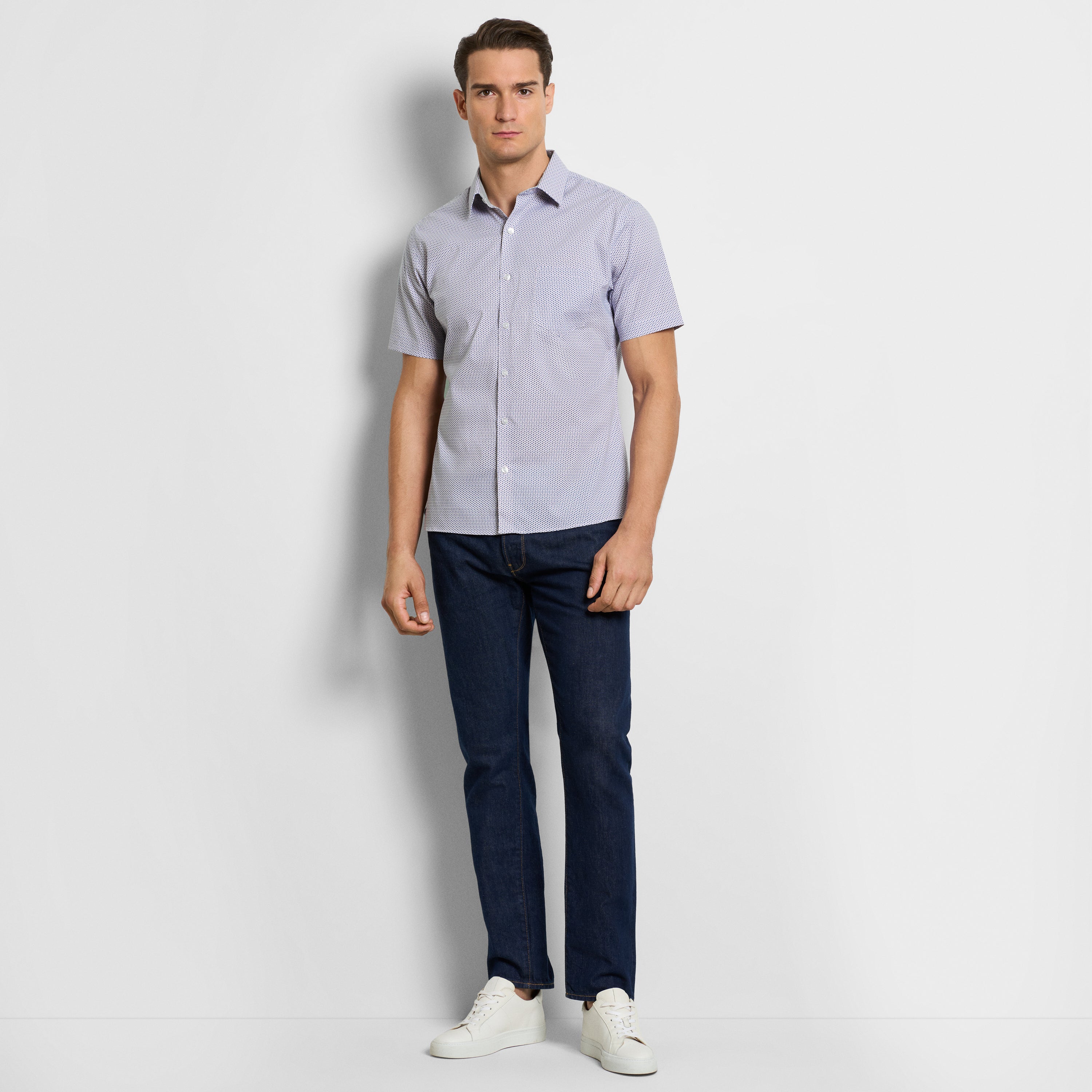 Folsen Short Sleeve Stain Shield Tiny Geo Print Shirt - Slim Fit