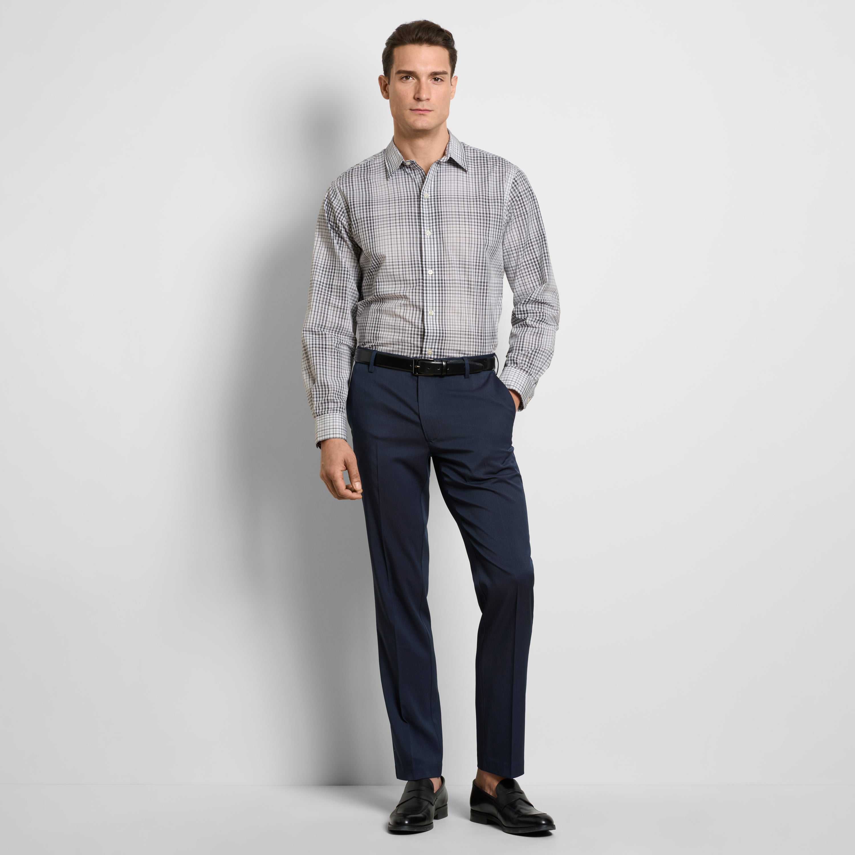 Wrinkle Free Long Sleeve Shirt Ombre Grid