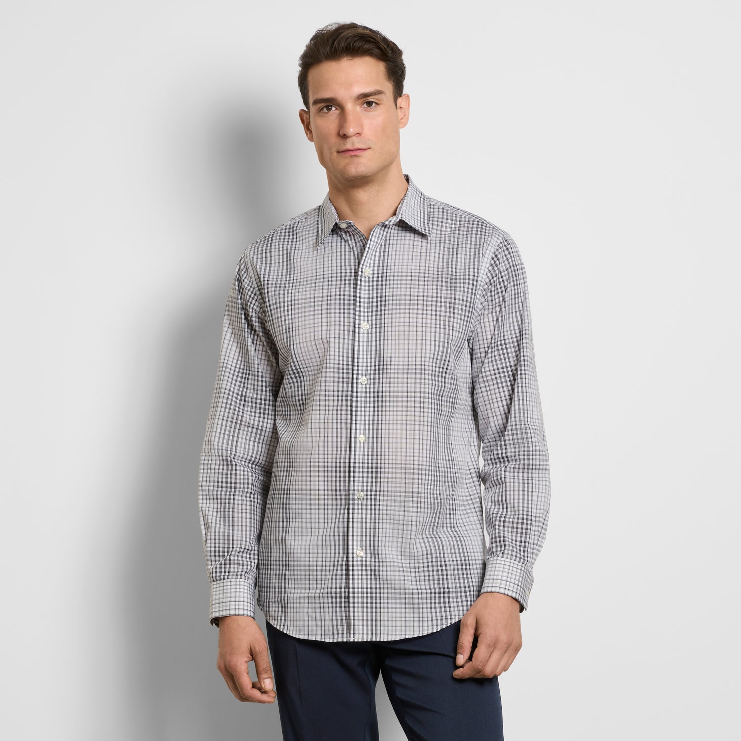 Wrinkle Free Long Sleeve Shirt Ombre Grid