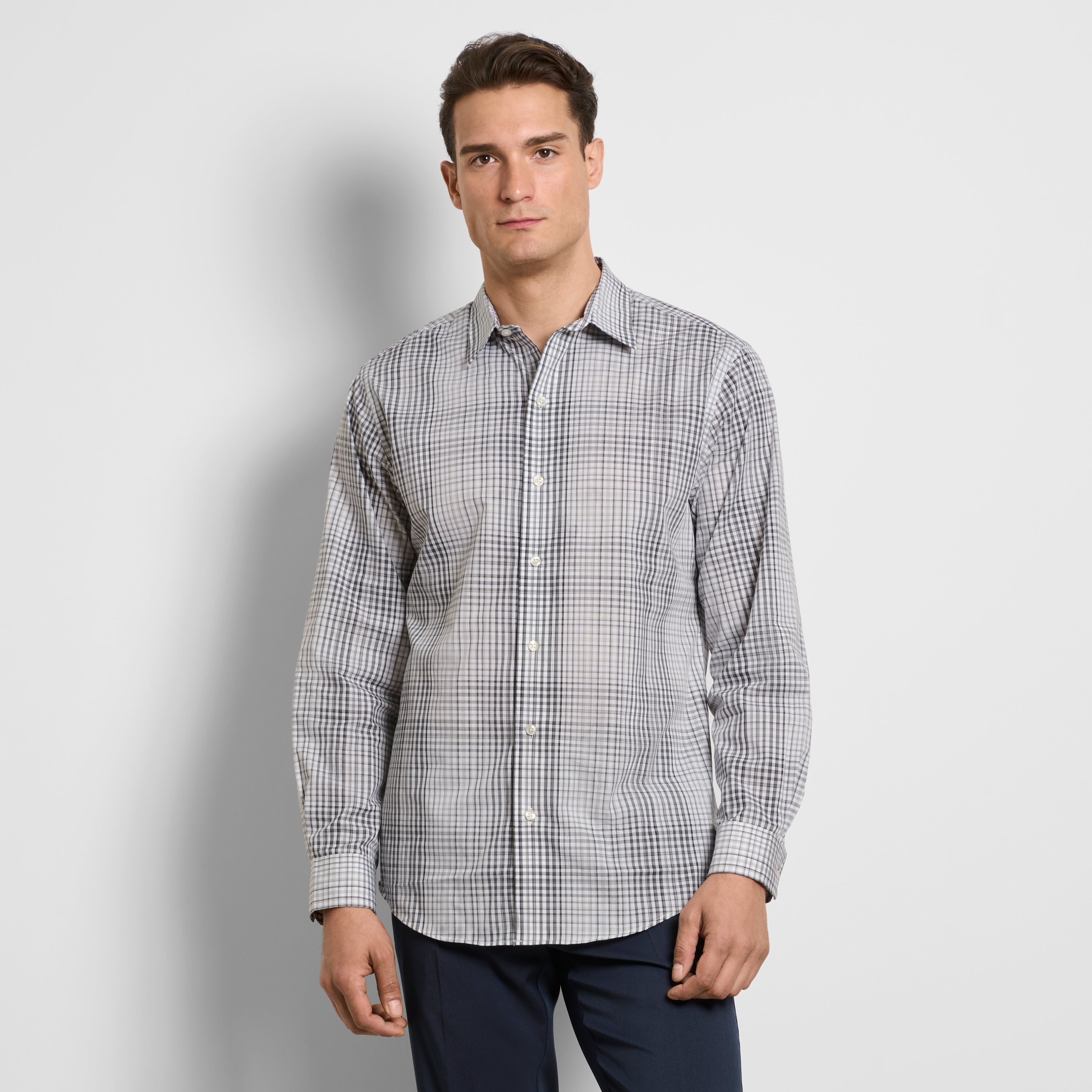 Wrinkle Free Long Sleeve Shirt Ombre Grid