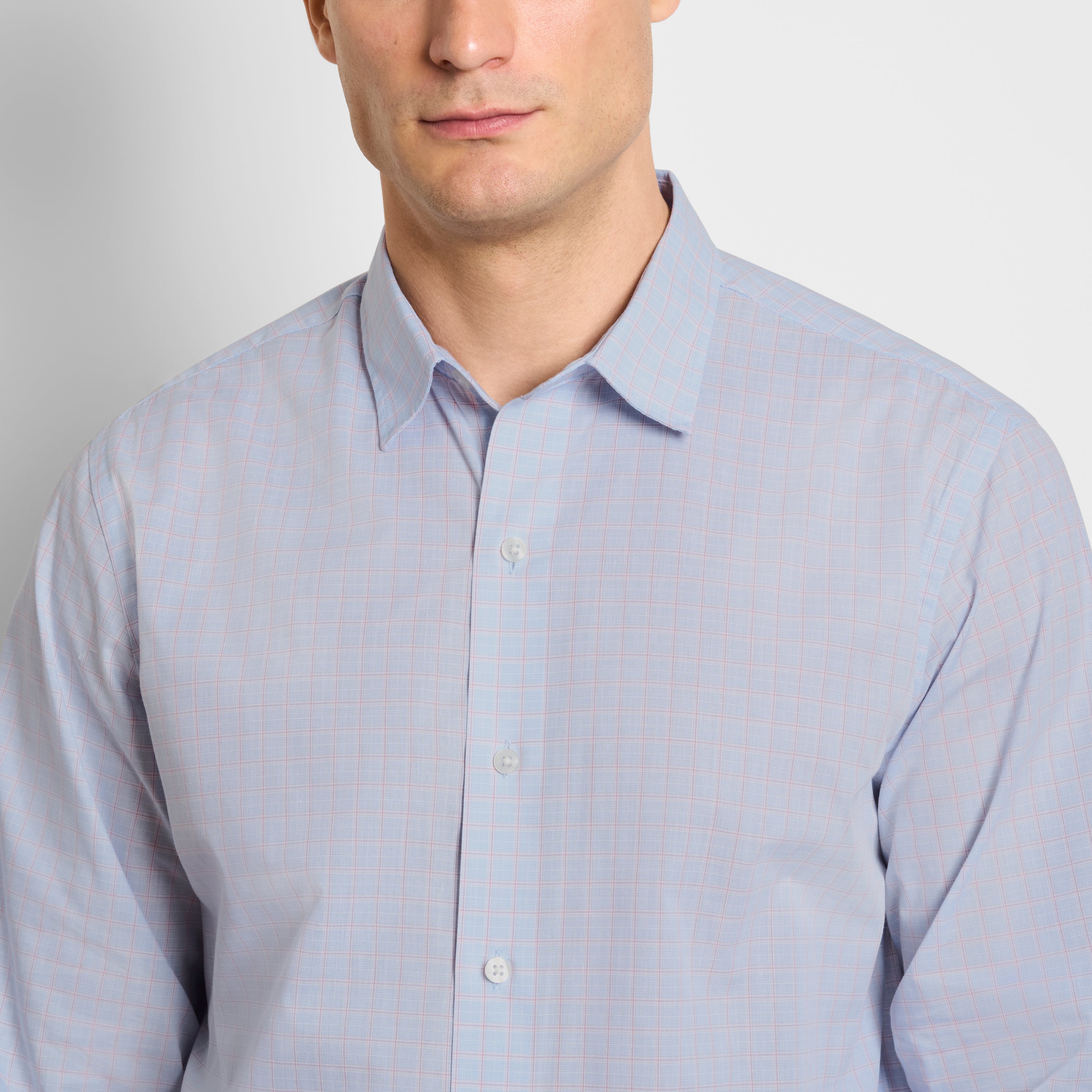 Wrinkle Free Long Sleeve Shirt End on End Plaid