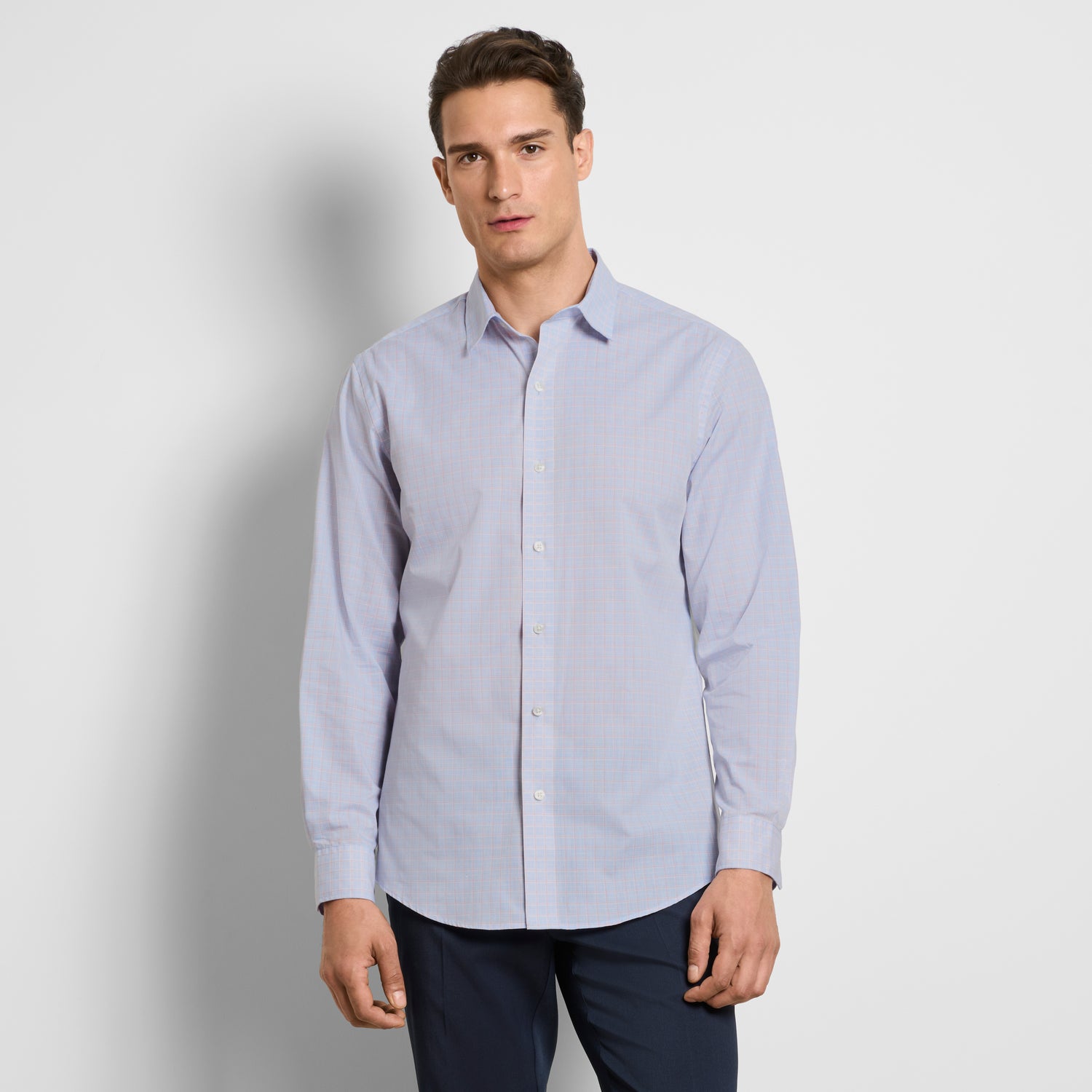 Wrinkle Free Long Sleeve Shirt End on End Plaid