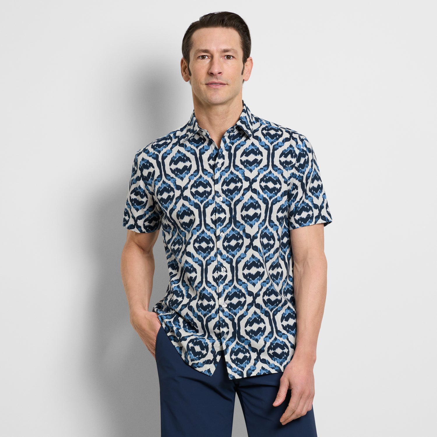 Ikat Print Texture Camp Shirt