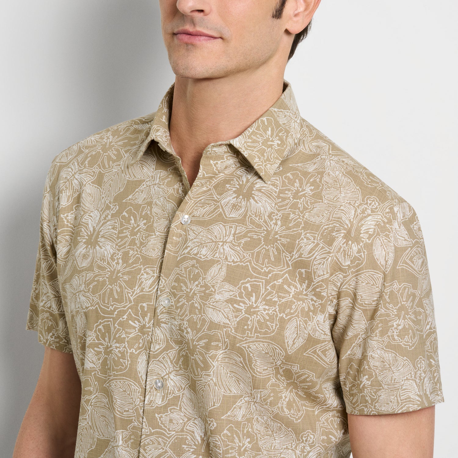 Hibiscus Print Texture Camp Shirt