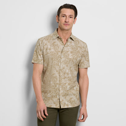 Hibiscus Print Texture Camp Shirt