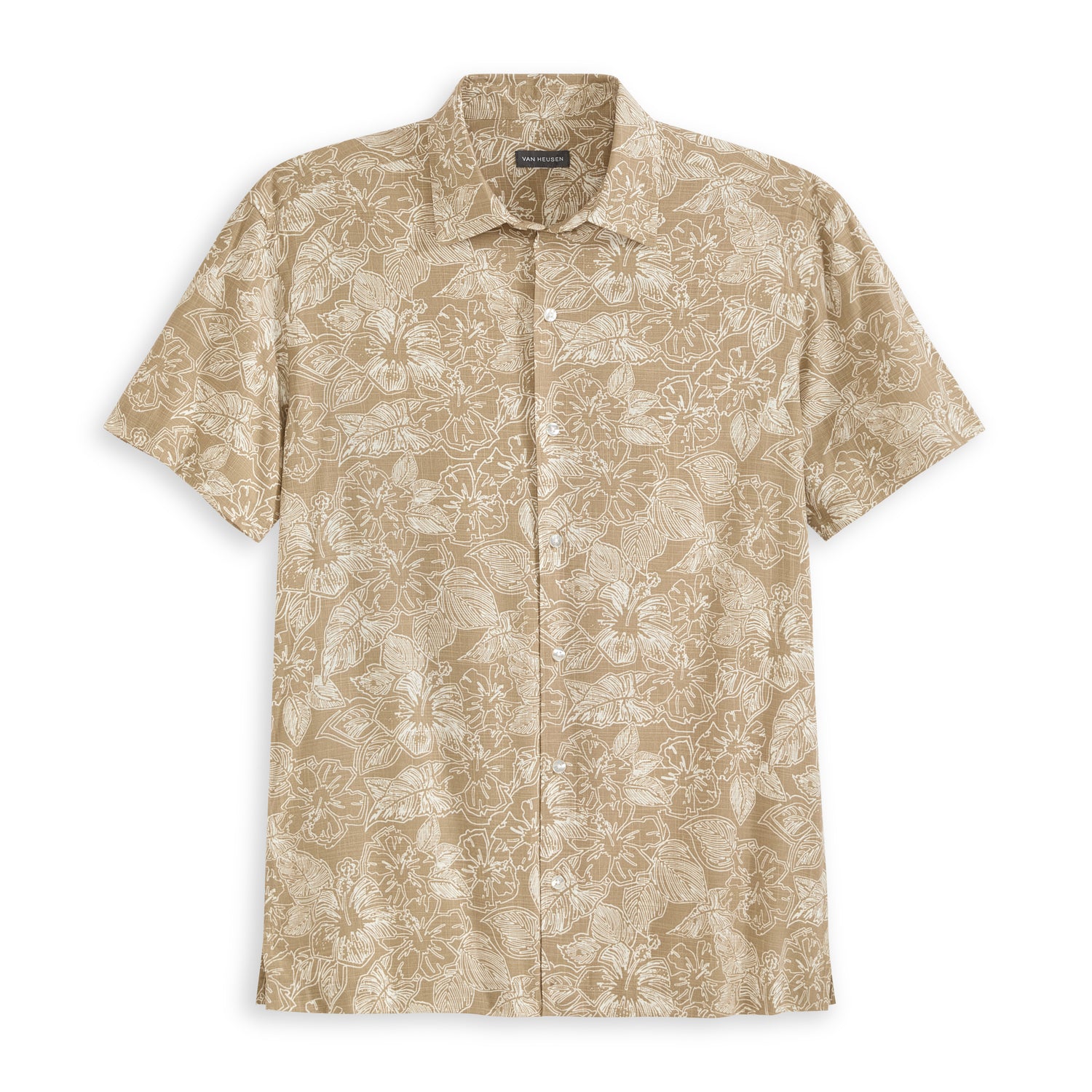 Hibiscus Print Texture Camp Shirt