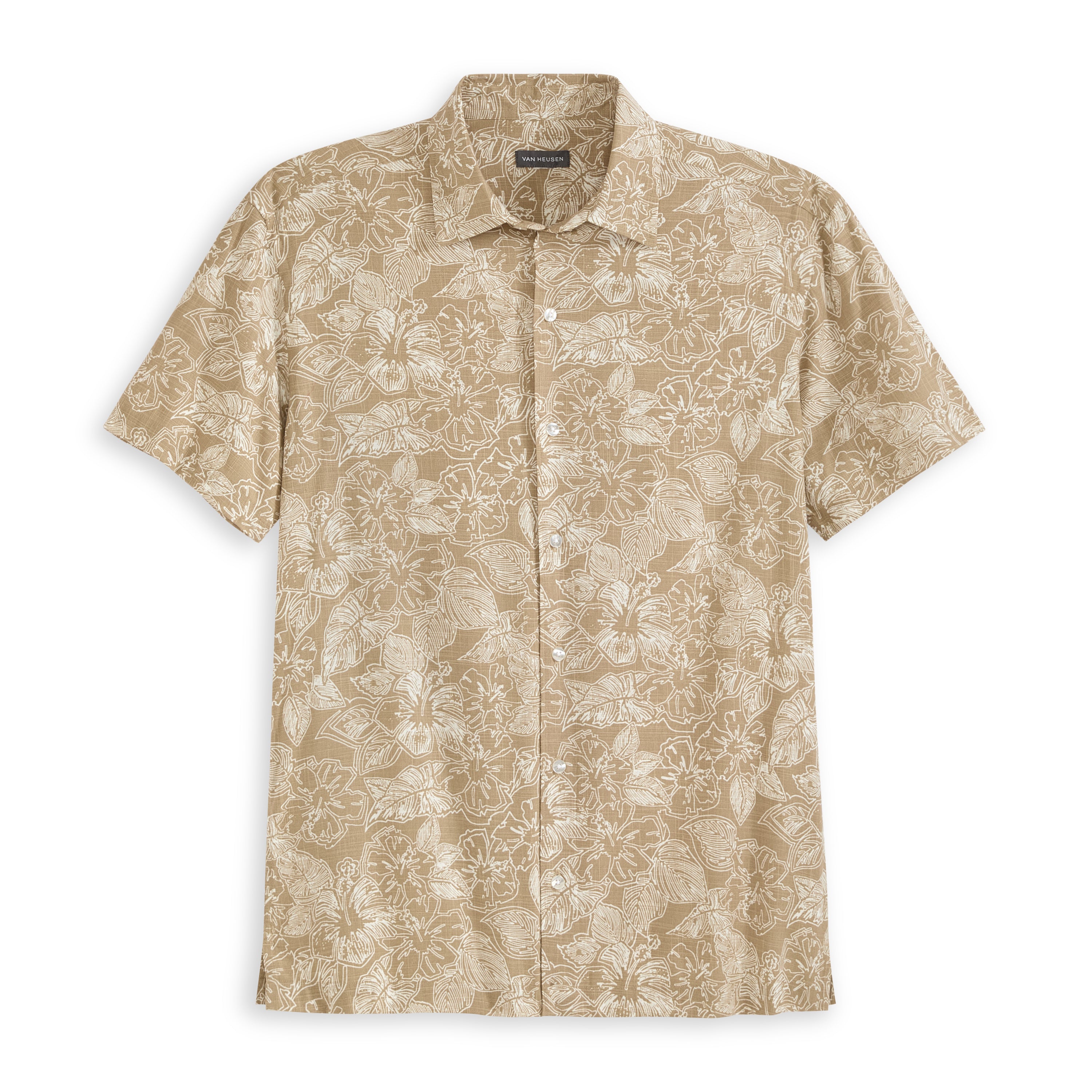 Hibiscus Print Texture Camp Shirt