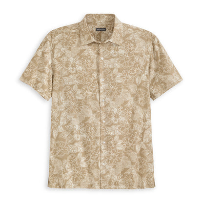 Hibiscus Print Texture Camp Shirt