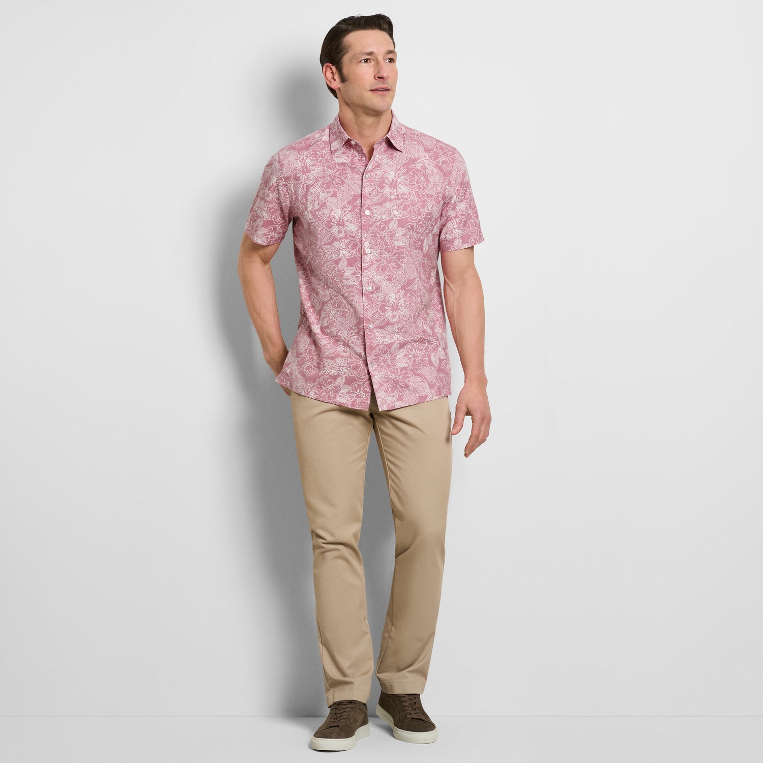 Hibiscus Print Texture Camp Shirt