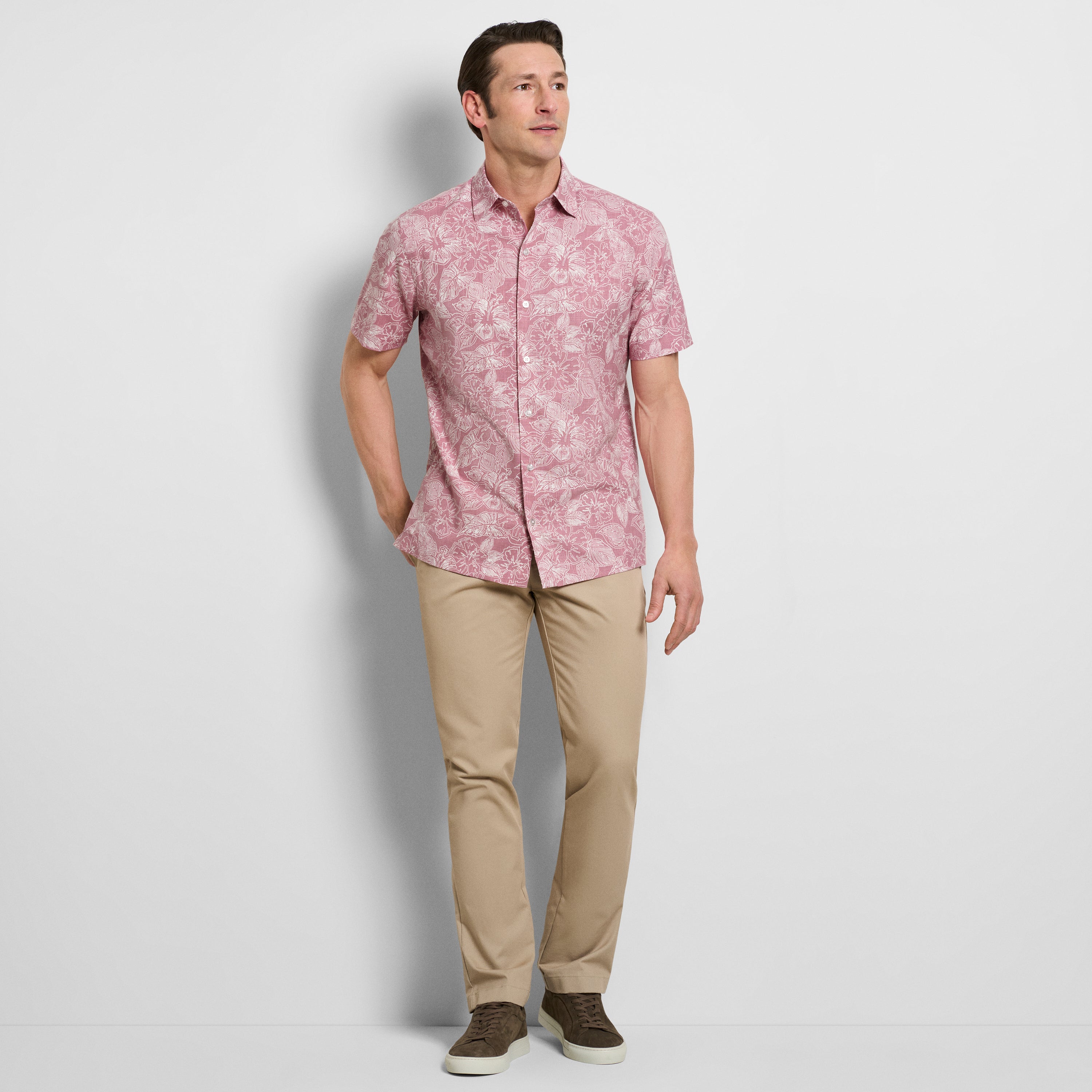 Hibiscus Print Texture Camp Shirt