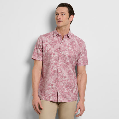 Hibiscus Print Texture Camp Shirt