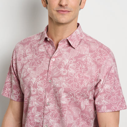 Hibiscus Print Texture Camp Shirt