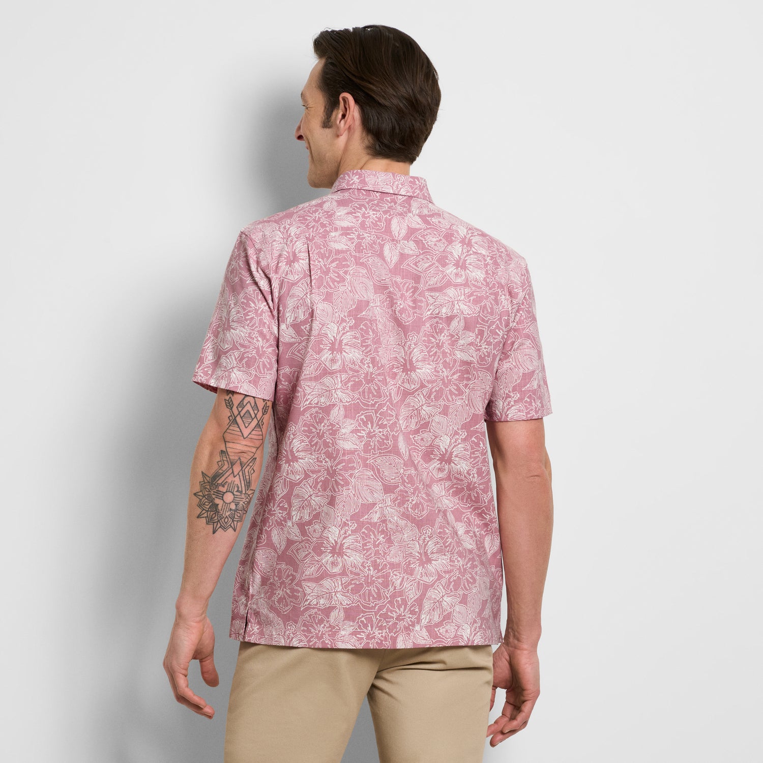 Hibiscus Print Texture Camp Shirt