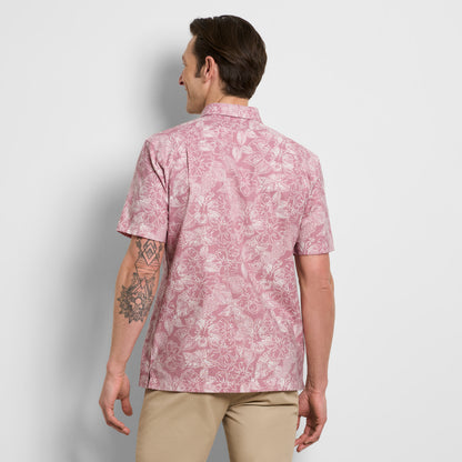 Hibiscus Print Texture Camp Shirt
