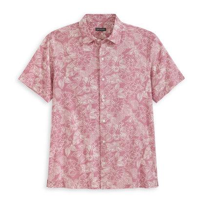 Hibiscus Print Texture Camp Shirt