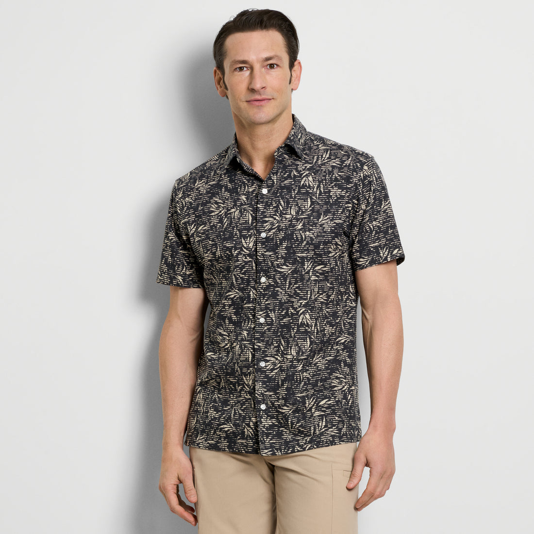 Leaf Print Texture Camp Shirt