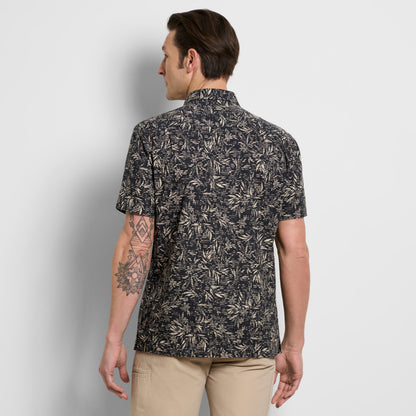 Leaf Print Texture Camp Shirt