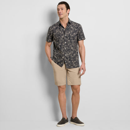 Leaf Print Texture Camp Shirt
