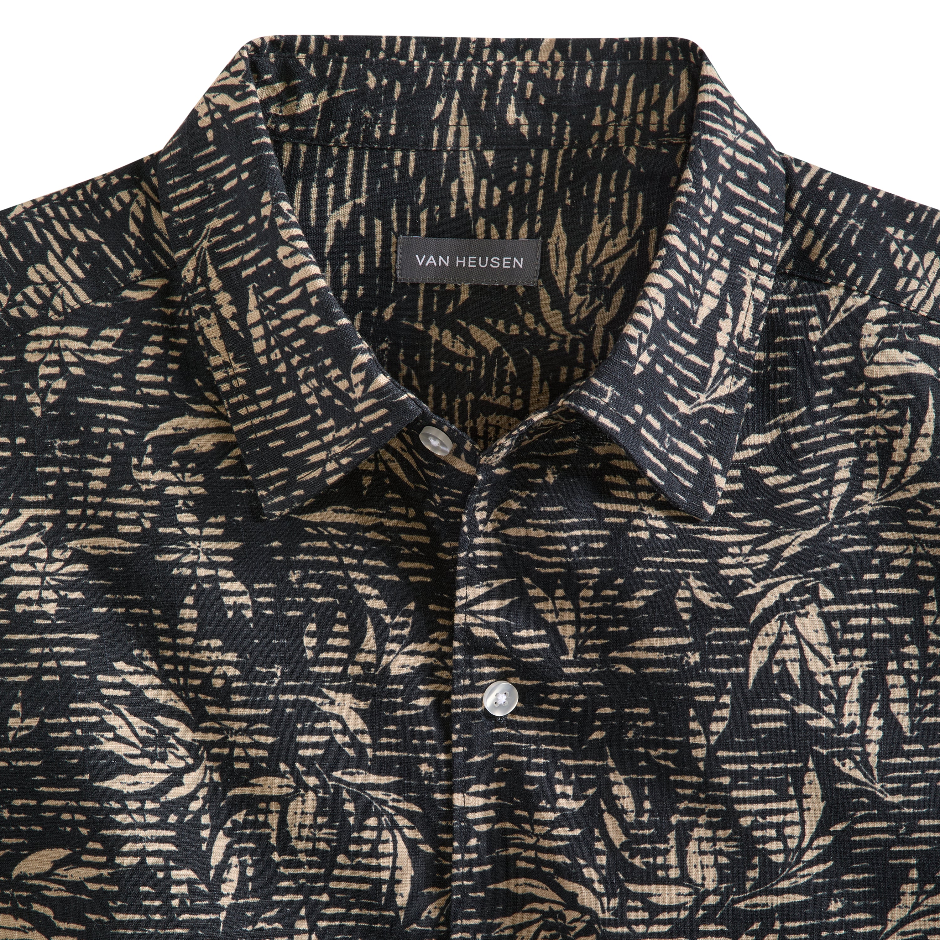 Leaf Print Texture Camp Shirt
