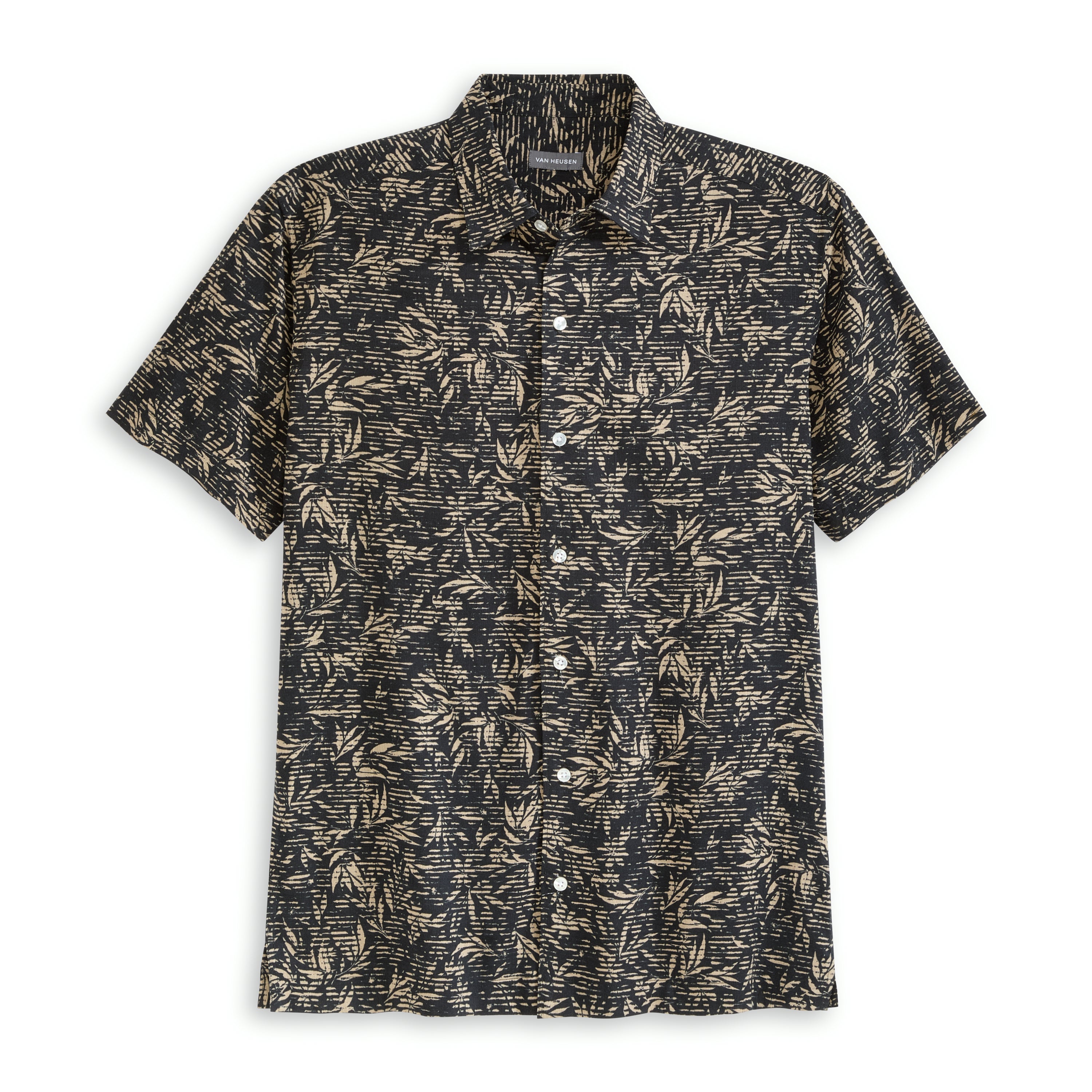 Leaf Print Texture Camp Shirt