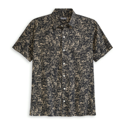 Leaf Print Texture Camp Shirt