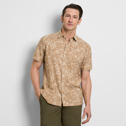 Leaf Print Texture Camp Shirt