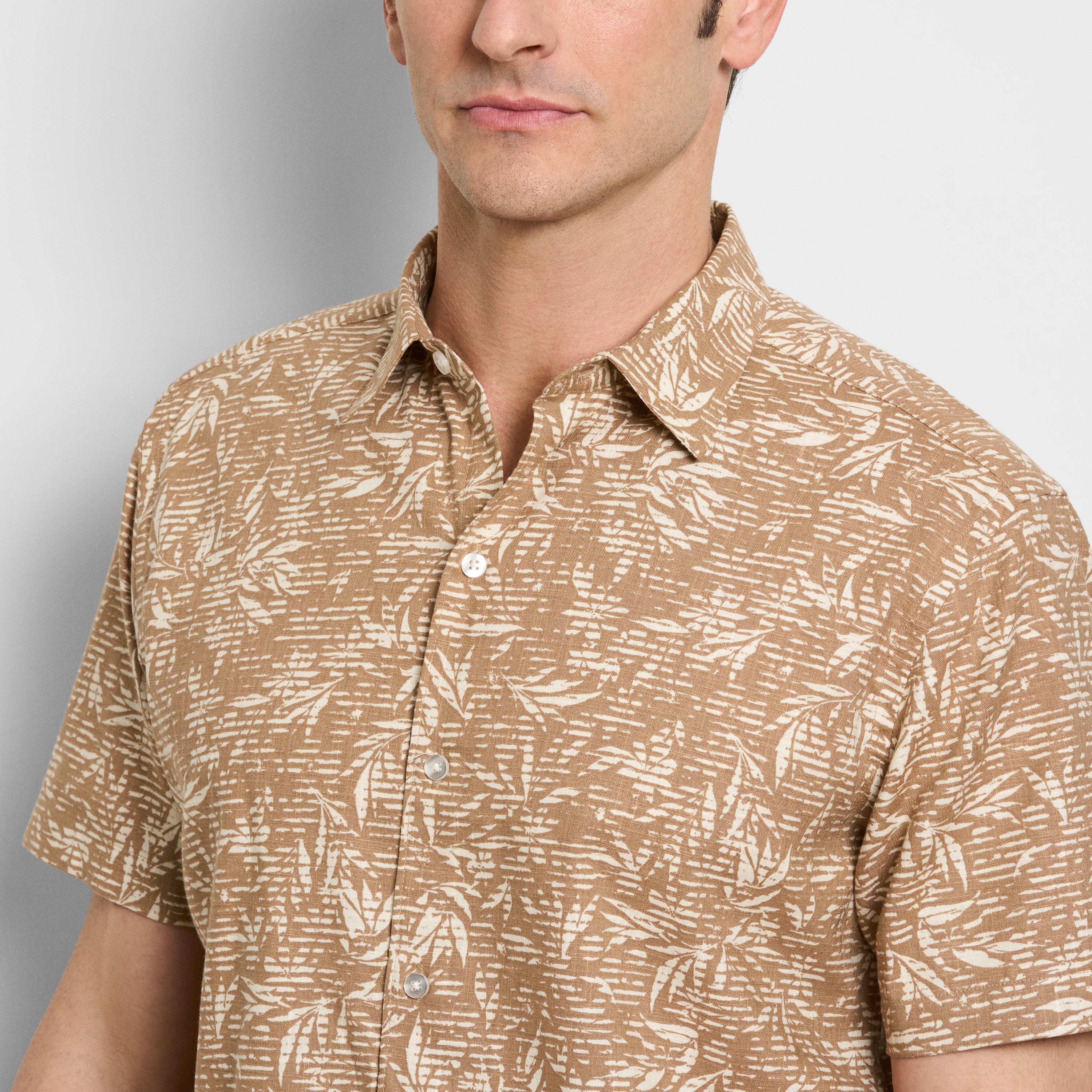 Leaf Print Texture Camp Shirt