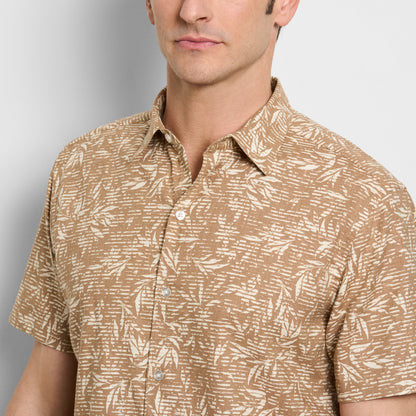 Leaf Print Texture Camp Shirt