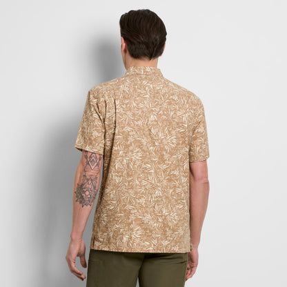 Leaf Print Texture Camp Shirt
