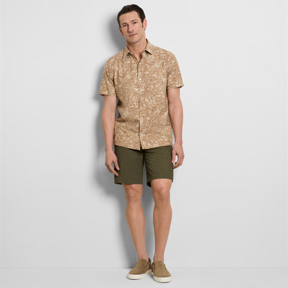Leaf Print Texture Camp Shirt
