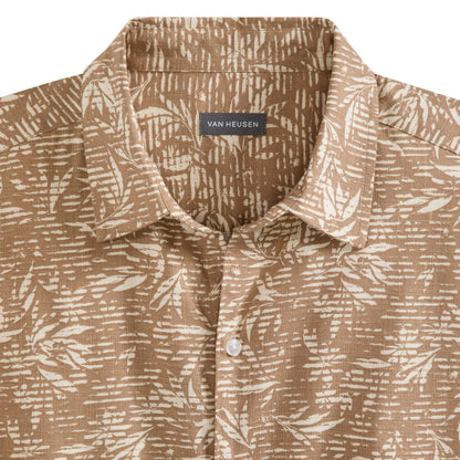 Leaf Print Texture Camp Shirt
