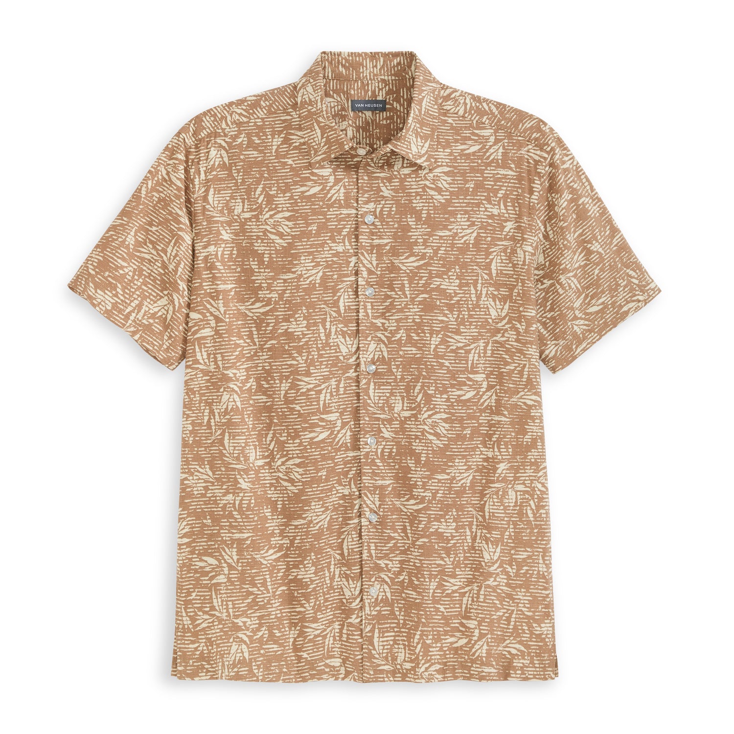 Leaf Print Texture Camp Shirt