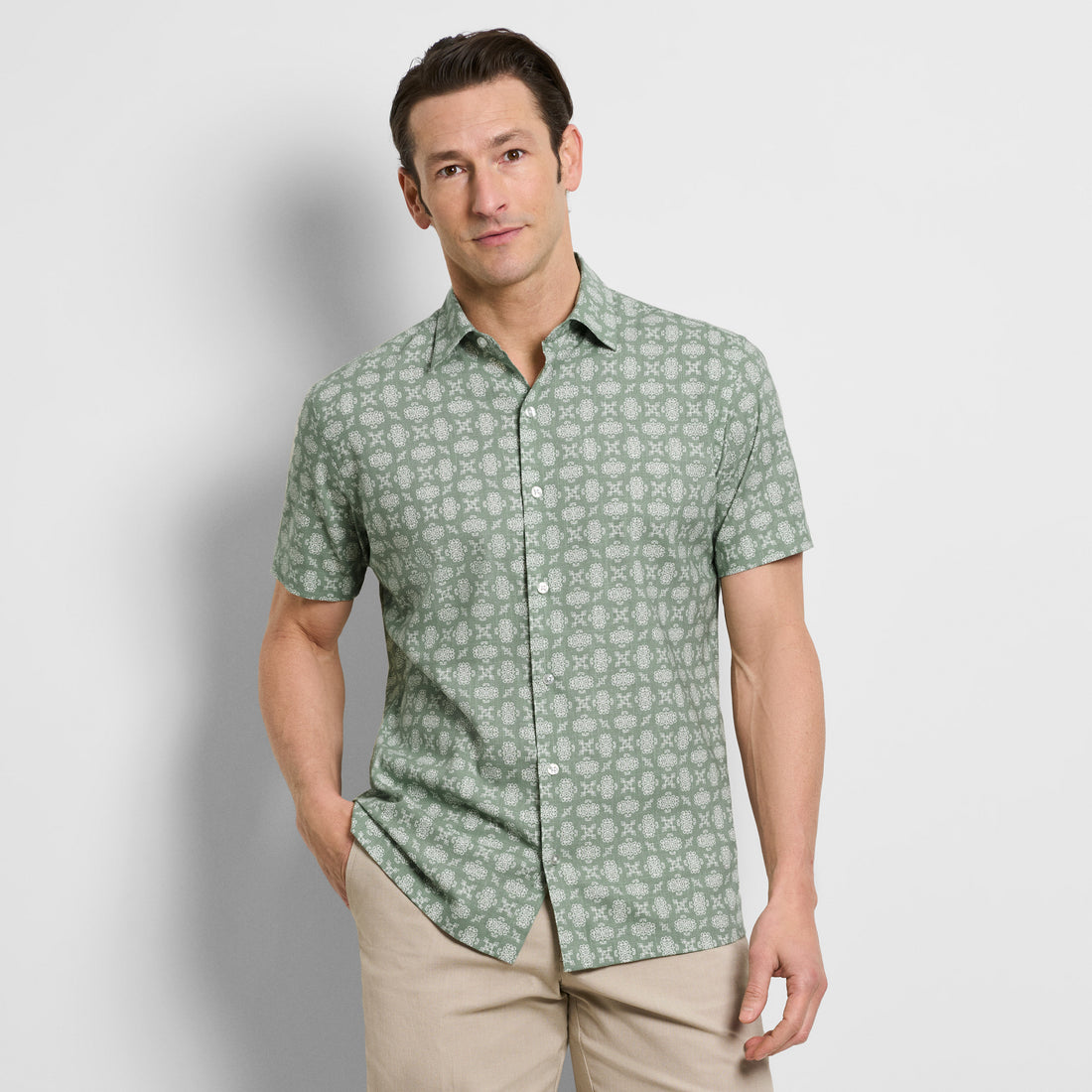 Geo Print Texture Camp Shirt