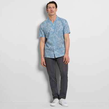 Hibiscus Print Texture Camp Shirt - Bel Air Blue