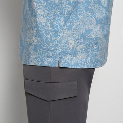 Hibiscus Print Texture Camp Shirt - Bel Air Blue