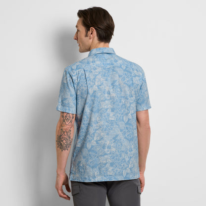 Hibiscus Print Texture Camp Shirt - Bel Air Blue