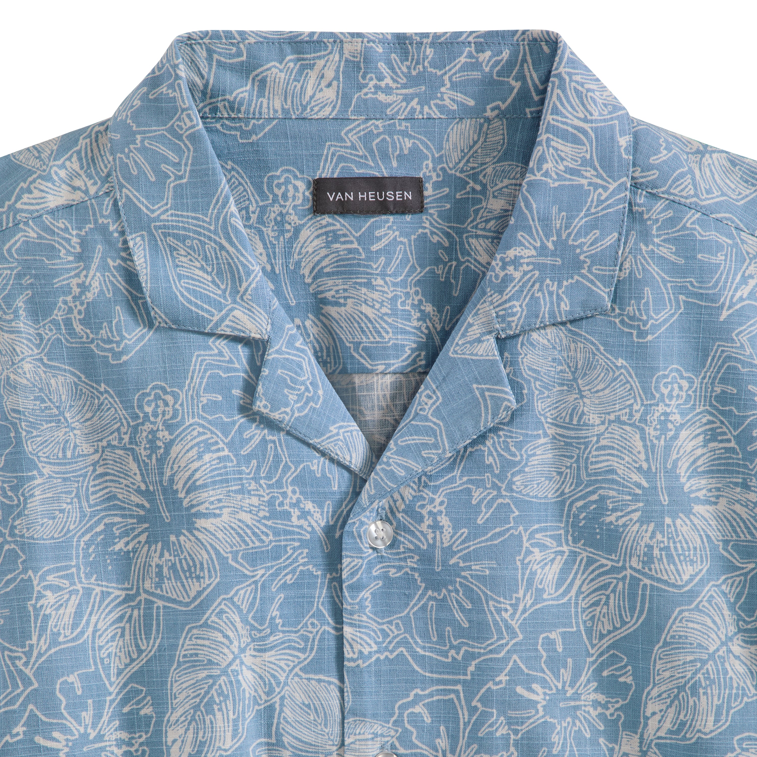 Hibiscus Print Texture Camp Shirt - Bel Air Blue