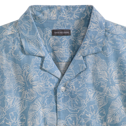 Hibiscus Print Texture Camp Shirt - Bel Air Blue