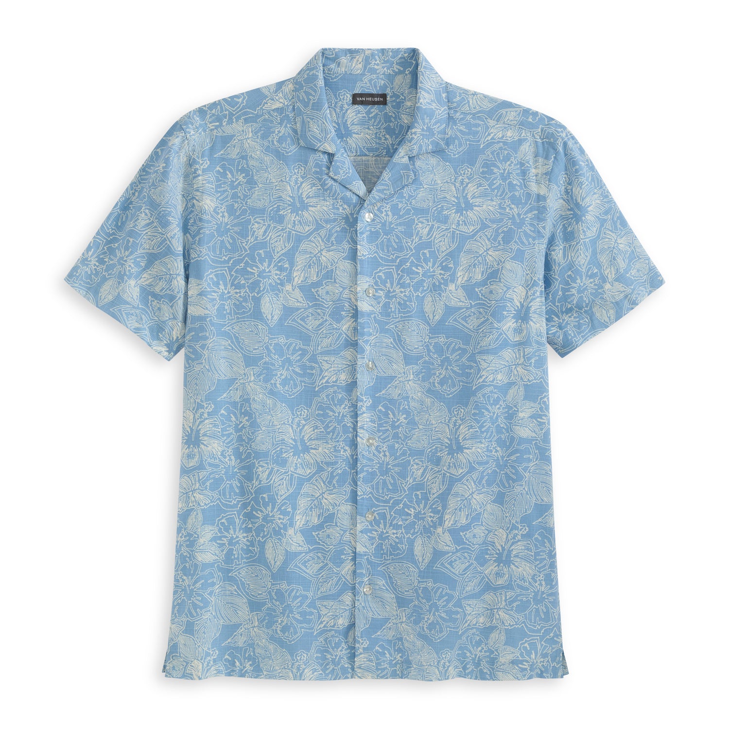 Hibiscus Print Texture Camp Shirt - Bel Air Blue